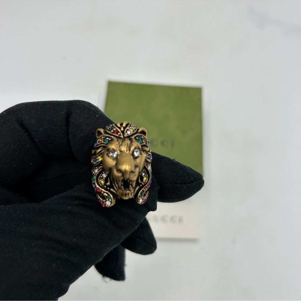 Women’s Gucci lion head motif multicolor Stone ring size 5 made in Italy - Picture 7 of 9